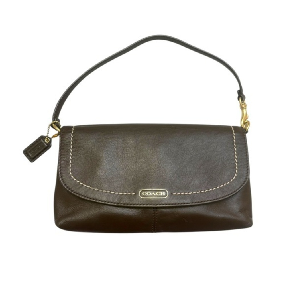 Coach brown leather mini wristlet bag so cute!